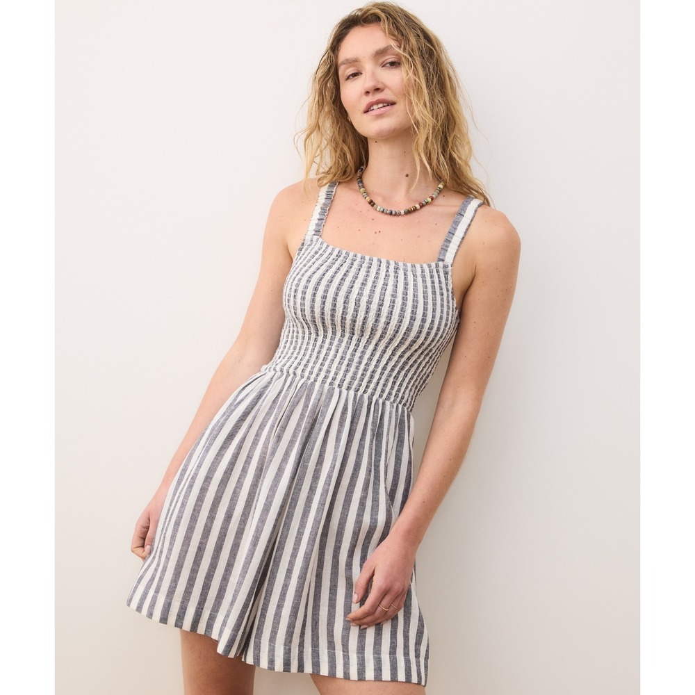 Marine Layer Selene Smocked Romper Womens Small India Ink Stripe New With Tags